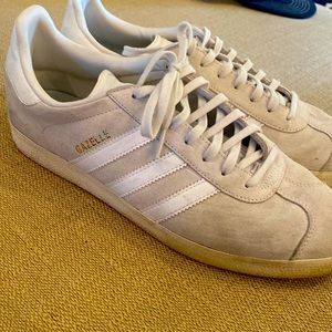 All white suede Adidas Gazelle, only wore a handful of times